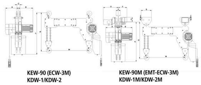 KUK DONG雙鉤環鏈電動葫蘆結構尺寸圖片 KUK DONG雙鉤環鏈電動葫蘆結構尺寸圖片